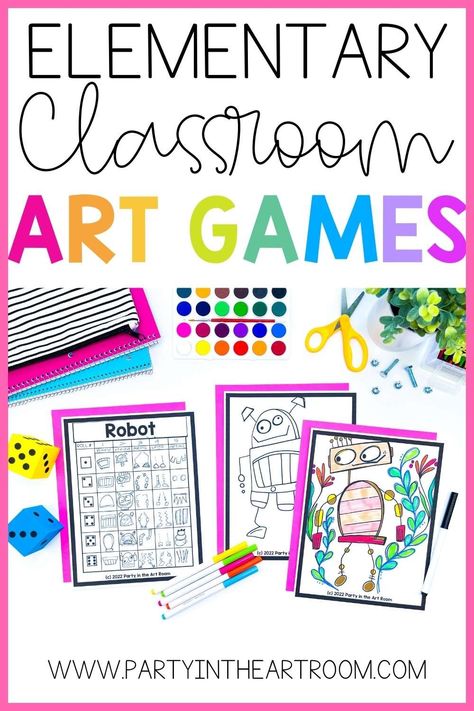 3 Dynamic Art Games for the Classroom That Elementary Students Will Love — Party in the Art Room Art Class Games Elementary, Elementary Art Games, Art Games For Elementary, Art Class Games, First Day Of Art Class Elementary, Substitute Teacher Lesson Plans, Games For The Classroom, Art Assessment, Teacher Games