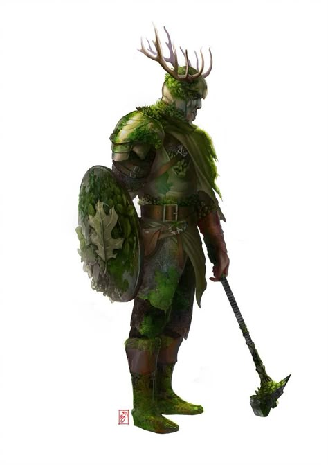 Nature Paladin, Druid Armor, Oath Of The Ancients Paladin, Nature Cleric, Ancients Paladin, Dnd Paladin, Plate Armor, Piskel Art, Green Knight