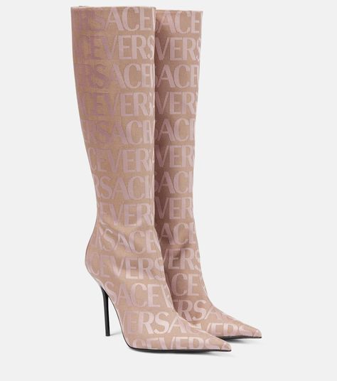 Versace Store, Versace Boots, Monogram Boots, Faux Fur Handbag, Beige Baby, Versace Pink, Versace Shoes, Evening Shoes, Shoe Show