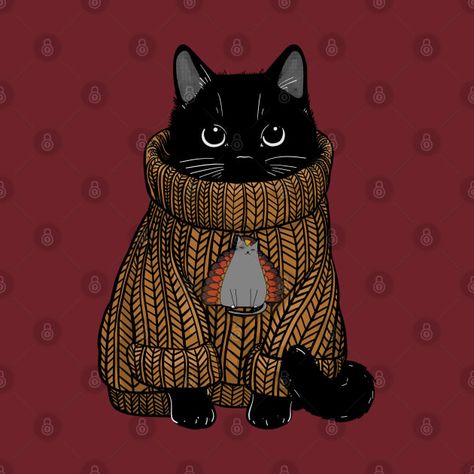 Cat In Sweater Drawing, Cat Wearing Sweater, Cat With Sweater, Cat In A Sweater, Cat In Sweater, Sweater Illustration, Cat Thanksgiving, Thanksgiving Art, Free Planner