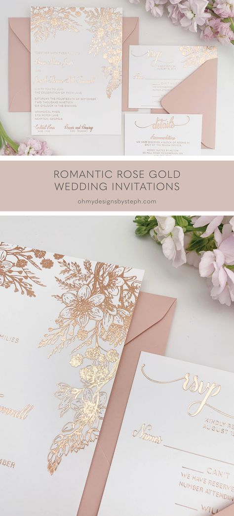 Wedding Invitations Rose Gold, Wedding Invitations Unique, Rose Gold Wedding Invitations, Pink Floral Wedding, Rose Gold Invitations, Feminine Wedding, Wedding Invitation Samples, Wedding Luxury, Wedding Invitations Romantic