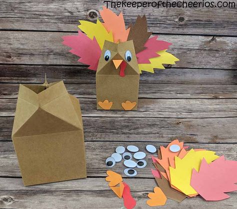 Milk Cartoon, Milk Carton Crafts, Thanksgiving Activities Preschool, Thanksgiving Turkeys, Thanksgiving Crafts Preschool, Kids Deco, Turkey Craft, Milk Box, Kid Art