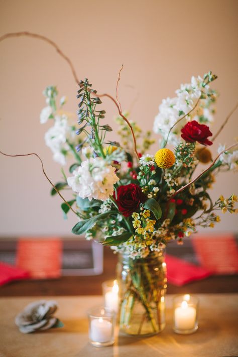 Rustic White, Red and Yellow Wildflower Centerpieces White And Yellow Flower Arrangements, Yellow White Wedding, Red Flower Arrangements, Yellow Flower Arrangements, Wildflower Centerpieces, Red Wildflowers, Red Centerpieces, White Flower Arrangements, Yellow Wedding Flowers