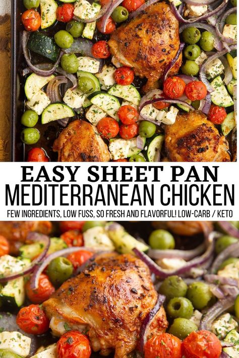 Sheet Pan Mediterranean, Mediterranean Sheet Pan, Mediterranean Diet Chicken, Mediterranean Chicken Bake, Pan Chicken Breast, Mediterranean Chicken Recipes, Mediterranean Recipes Healthy, Sheet Pan Meals Chicken, Mediterranean Diet Recipes Dinners