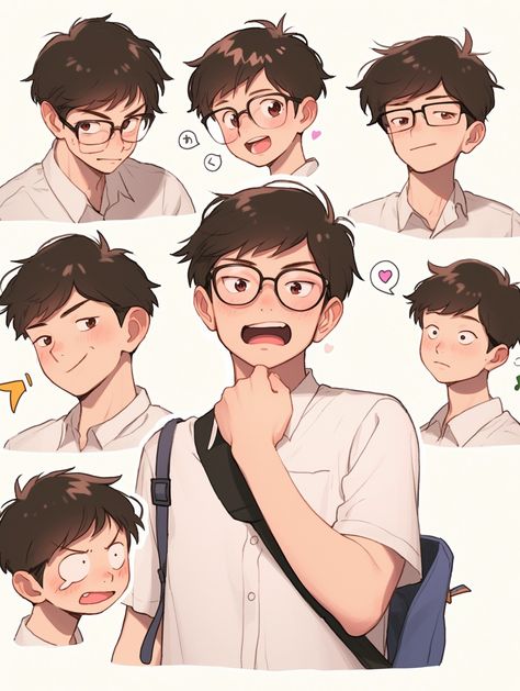 Webtoon Male Character Reference, Character Laughing Reference, Man Side Pose, Person Tripping Reference, Character Profile Design, Cute Art Styles Boys, Oc Character Design Sheet, Nerdy Character Design, Guy Face Drawing