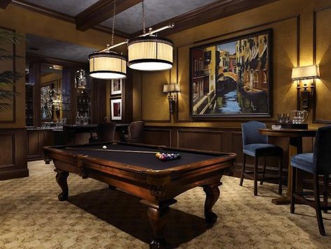 Pub Tables in the Game Room Small Pool Table Room Ideas, Small Pool Table, Billiard Room Decor, Billards Room, Billiards Room Decor, Pool Table Games, Snooker Room, Pool Table Room, Billiard Rooms