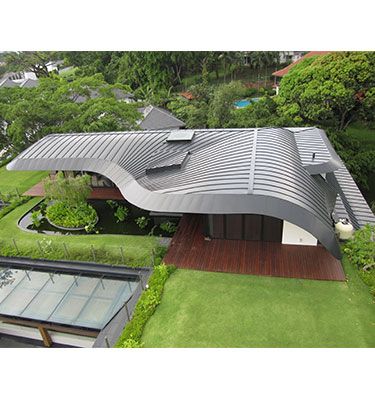 Sheet Metal International Systems Pte Ltd is a company that specializes in Custom Designed Aluminium Roof Cladding. Sheet Metal International Systems Pte Ltd is your number one choice metal roofing specialist in Singapore and in the region. Aluminium Roofing Sheets, Facade Inspiration, Cladding Sheets, Aluminium Roof, Metal Roof Tiles, Metal Roofing Systems, Metal Roof Houses, Sheet Metal Roofing, Roof Cladding