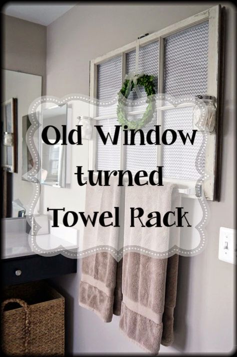 Old wooden window turned into a towel rack Diy Projects With Old Windows, Old Window Decor, Wainscoting Stairs, Wainscoting Kitchen, Old Window Projects, Old Window Frames, Repurposed Windows, Window Crafts, Beautiful Bathroom Designs