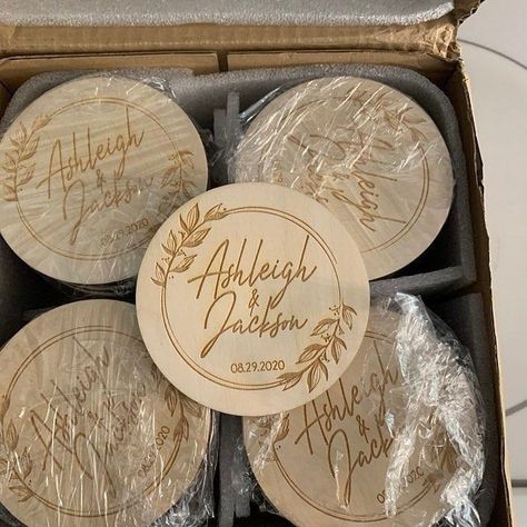 Wooden Ornament Wedding Favors, Coasters For Wedding Favors, Wedding Coaster Favors For Guests, Laser Engraved Wedding Favors, Wooden Wedding Favors, Coasters Favours, Laser Cut Wedding Favors, Laser Wedding Ideas, Doorgift Ideas