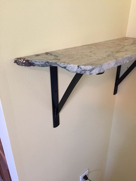 Marble shelf Granite Shelves Bathroom, Granite Remnants Projects, Granite Shelf, Diy Cutouts, Diptyque Candles Decor, Granite Furniture, Granite Remnants, Recycled Granite, Tea Table Design