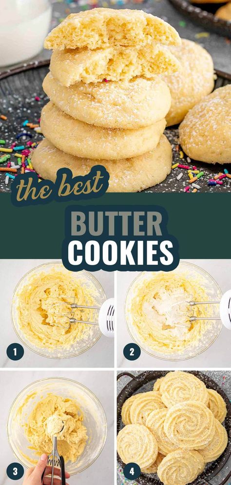 Whip up the perfect batch of homemade Butter Cookies with this simple and delicious recipe! 🍪 Ideal for cozy evenings or sharing with loved ones. #ButterCookies Butterball Cookies Recipe, Butter Crisp Cookies, How To Make Butter Cookies, Homemade Butter Cookies, Homemade Cookies From Scratch, Soft Butter Cookies Recipe, Soft Butter Cookies, Easy Butter Cookies, 3 Ingredient Butter Cookies