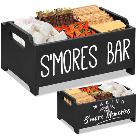 PRICES MAY VARY. 【Stylish Smores Caddy With Handles】Looking for a beautiful and convenient smores station box to enjoy fun in outdoor activities with your family or friends? Look no further than our smores kit for fire pit! The elegant shape not only makes this smores tray beautiful, but also makes it stackable allowing you to maximize your storage space. The handles of smores bar organizer make it easy to carry to your fire pit or other outdoor gathering place, so don't worry about multiple ite S’mores Station Ideas Diy, S’mores Basket, Smores Gift Basket Ideas, Fire Pit Gift Basket, Fire Pit Smores, Smores Tray, Smores Caddy, S'mores Tray, S'mores Box