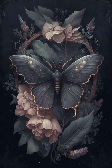 ArtStation - Soft Botanical Gothic Moth Painting v1 Gothic Floral Painting, Moth Art Illustration, Soft Gothic Aesthetic, Whimsy Goth Aesthetic, Witchy Images, Botanical Gothic, Gothic Botanical, Moth Aesthetic, Moth Wallpaper