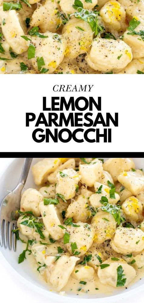 Save this recipe for The Best Easy Creamy Homemade Lemon Parmesan Gnocchi! Lemon Parmesan Gnocchi is a creamy pasta dish that combines the pillowy softness of potato gnocchi with the bright, zesty flavors of lemon. This dish is pure comfort food! Follow Chef Savvy for more Spring Dinner Recipes! Gnocchi Lemon, Lemon Recipes Dinner, Gnocchi Parmesan, Parmesan Gnocchi, Gnocchi Recipes Healthy, Gnocchi Recipes Easy, Gnocchi Recipes Homemade, Gnocchi Dishes, Gnocchi Pasta