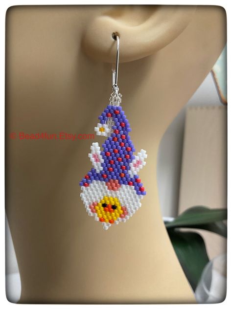 Easter Bunny Gnomes Earrings, Gnome Earrings, Gnome Lover Gift, Easter Earrings, Affordable Gift for Her, Easter Basket Gift, Bead4fun - Etsy Beaded Gnome Earrings, Gnomes Earrings, Beading Stitches, Bunny Gnomes, Gnome Earrings, Loom Designs, Native Beading, Stitch Earrings, Bead Loom Designs