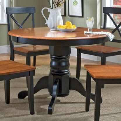 Home Styles Black & Cottage Oak Dining Table Pedestal Kitchen Table, Kitchen Table Oak, Black Kitchen Table, Black Cottage, Wooden Kitchen Table, Casual Dining Table, Dining Table Makeover, Kitchen Table Makeover, Round Pedestal Dining