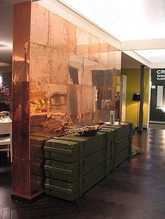 Copper Accent Wall, Copper Interior Design, Copper Office, Copper Room, Hostess Stand, Wall Headboard, Back In 2007, Mirrored Tile, Copper Interior