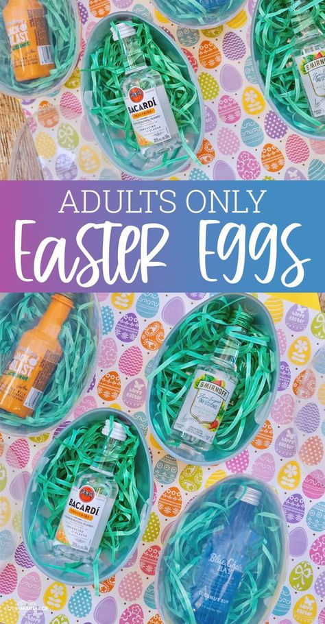 How to make these fun Adult Easter Eggs with Liquor - Adult Easter Egg Hunt #diy #easter #fun Adult Easter Eggs, Adult Easter Games, Bottles Of Liquor, Adult Easter Egg Hunt, Easter Egg Stuffers, Big Easter Eggs, Adult Easter Baskets, Easter Egg Filling, Easter Gift For Adults