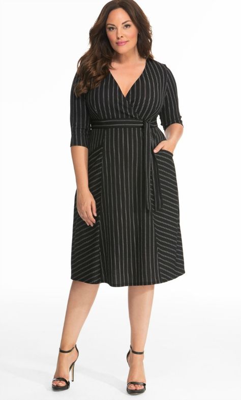 Get ready to fall in love with a new style that's perfect for every occasion. Our Harmony Faux Wrap Dress is great for the office, but can also be worn to date night and weddings. Made exclusively in women's plus sizes. Made in the USA. Shop our entire collection of plus size women's dresses at www.kiyonna.com. #plussizefashion #plussizedresses Fall Outfits For Curvy Women, Outfits For Curvy Women, Simple Work Outfits, Midi Skirt Pattern, Professional Work Outfit, Pattern Dress Women, Office Dresses For Women, Work Dresses, Dresses Plus Size