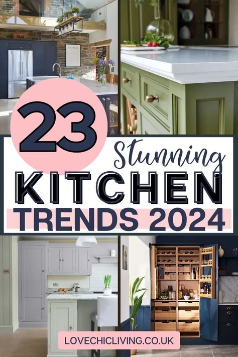 Check out the latest top kitchen trends 2024. Predicted by interior designers we've curated the most popular cabinet designs, kitchen colors, small kitchen trends, trends for kitchen floors and kitchen appliances. If you're planning a kitchen remodel in 2024 you'll want to take note of all the new ideas in kitchen design for the coming year. Click to read the full article. Kitchen Color Trends, Cabinet Trends, Top Kitchen Trends, Kitchen Cabinet Color Ideas, Kitchen Cabinet Trends, Latest Kitchen Designs, Organizing Hacks, Popular Kitchens, Kitchen Design Trends