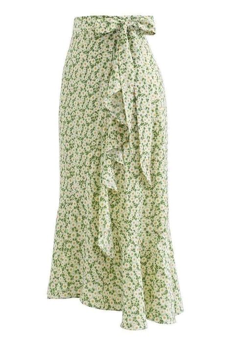 Tie Waist Skirt, Pretty Skirt, Wrap Midi Skirt, Floral Skirts, Green Daisy, Barbie Inspired, Wrap Skirts, Pretty Skirts, Modest Dresses Casual