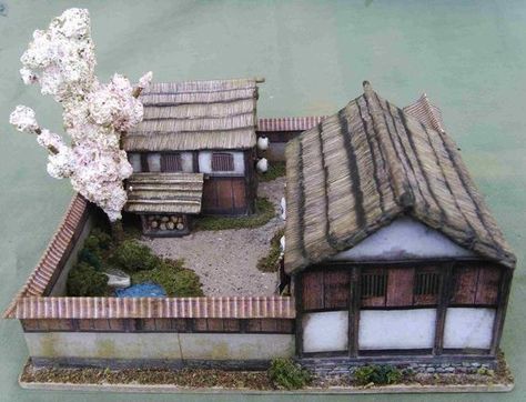 Samurai House Japanese Style, Japanese Village House, Samurai House, Japan Village, Medieval Japanese, Medieval Japan, Japanese Buildings, Home Gym Design Garage, Chinese House