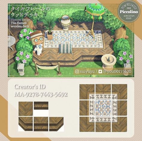 Wooden Deck Designs, Tile Frame, Ac Ideas, Wooden Path, Acnh Cottagecore, Ac New Leaf, Animal Crossing Guide, Acnh Design, Wooden Deck