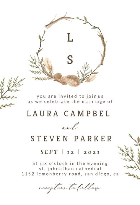 Rustic Border - Wedding Invitation Template (free) | Greetings Island Civil Wedding Invitation Template, Civil Wedding Invitation Ideas, Rustic Wedding Invitations Diy Templates, Boho Wedding Invitation Template, Wedding Invitation Templates Rustic, Free Wedding Invitation Templates, Free Wedding Invitations, Greetings Island, Wedding Invitation Card Template