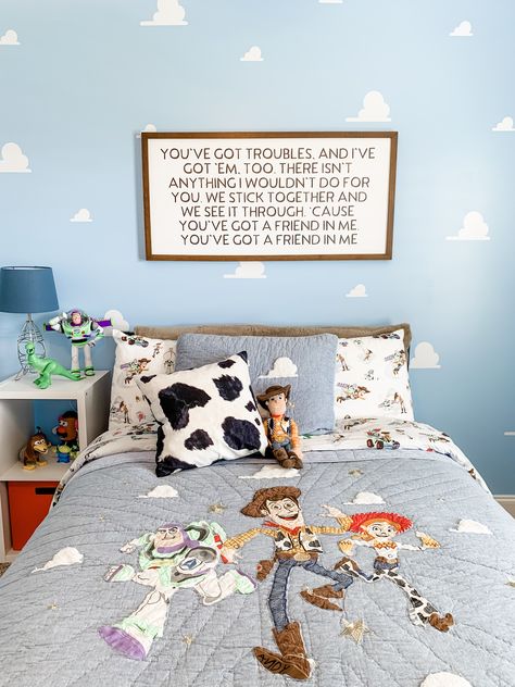 Subtle Toy Story Room, Toy Story Bedroom Decor, Neutral Toy Story Room, Disney Boy Room, Toy Story Kids Room, Toy Story Playroom, Toy Story Toddler Room, Toy Story Room Ideas For Boys, Toy Story Bedroom Ideas