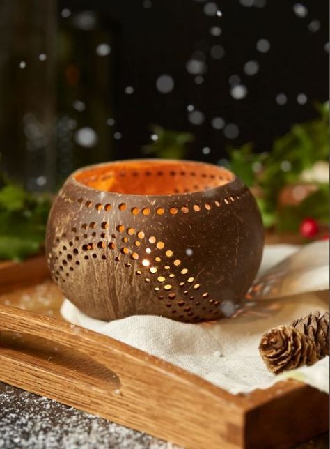 Coconut Shell Candle, Coconut Tea, Coconut Shell Crafts, Laser Logo, Coconut Bowls, Tea Light Candle Holders, Natural Tea, Coconut Candle, Coconut Wood