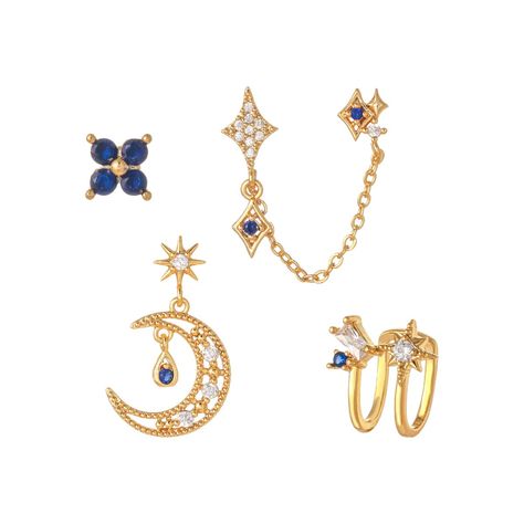 PRICES MAY VARY. 💚[Package include] One set comes with 5 different pieces of earrings. Two of the studs are linked as one chain earring. One aesthetic snowflake claw studs and one moon and star dangle earring. Luxury and unique. 💯[18K Gold Plated] Our dainty earring sets are all made of high quality brass plated with 18K REAL GOLD. AAAAA+ cubic zircon inlaid. Fine workmanship makes our cartilage studs and dangle hoop earrings shiny and luxury. 🤍[Size and Design] Very cute and elegant design. Earring Set Ideas, Aesthetic Snowflake, Earring Luxury, Multiple Piercings Earrings, Ear Stacks, Ear Styling, Hand Jewelry Rings, Green Lizard, Cool Earrings