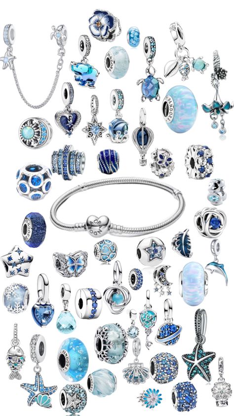 #pandora #blue #fyp #accessories Pandora Summer, Pandora Bracelet Charms Ideas, Pandora Bracelet Designs, Pandora Jewelry Charms, Pandora Blue, Blue Charm, Pandora Bracelet Charms, Pandora Charm, Funky Jewelry