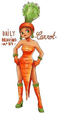 Food Character Design, Carrot Drawing, Draw Everyday, Food Character, Cute Character Design, Fruits Drawing, Alice And Wonderland Quotes, Human Drawing, Cute Food Drawings