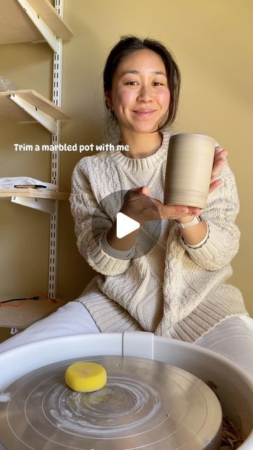 Miko on Instagram: "✨Trimming a marbled pot✨while getting over a nasty cold. Pottery is the best way to relax when you’re the type of person who constantly needs to be doing something, but your body and mind just doesn’t feel well. 
Btw, she will be a tall travel mug 😊🤞🏽

#handmadeceramics #coffee #matcha #marbledclay #neutral #handmadepottery #pottery #studio #ceramics #trimmingpottery" Trimming Pottery Mugs, Throwing A Cup On The Wheel, Mug Wheel Thrown, Marbled Ceramic Mugs, Pottery Tumblers Shape, Marbled Clay, Ways To Relax, Need This, Handmade Pottery