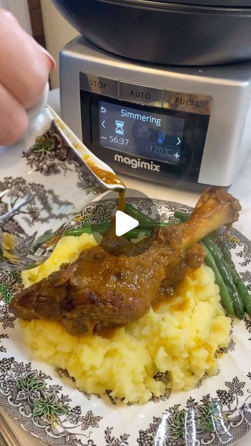 @my_food4thought on Instagram: "🧆 would you like some slow roasted lamb shanks? Served on some fluffy mash and garlic green beans. A delicious recipe for your family made with succulent @stockmansteaks meat and cooked in the amazing @magimix_australia cocotte. I hope you try it!

Recipe below:
.
4  lamb shanks 
4 carrots
1/2 a stalk of celery 
2 brown onions 
2 cloves of garlic 
A glass of red wine
Mustard
Tomato paste
4 cups of beef stock 
@olssonssalt and pepper 
-a bouquet Garni made from rosemary, bayleaf and parsley

All slow cooked in my @magimix_australia cocotte. It did a marvellous job as expected. I also used the food processor to chop up my vegetables. It’s no wonder they call it the cook expert! The cocotte comes as a bonus gift for a limited time if you purchase the cook expe Roasted Lamb Shanks, Lamb Shank Recipe, Slow Roast Lamb, Braised Lamb Shanks, Over Mashed Potatoes, Cook With Me, Fancy Dishes, Braised Lamb, Garlic Green Beans