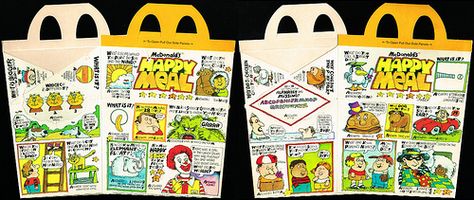 McDonald's - Jared Lee illustrated Happy Meal box - 1980 Happy Meal Box, 1980s Kids, Meal Box, 80s Nostalgia, Vintage Packaging, Illustration Style, Happy Meal, Recipe Box, Childhood Memories