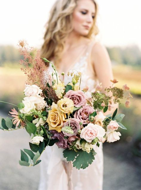 Summer Harvest Monet Vineyard Wedding Inspiration | Portland Wedding Inspiration | Gallery | Item 25 via Magnolia Rouge Mauve Bridal Bouquet, Vineyard Wedding Dress, Vineyard Wedding Inspiration, Bridal Wedding Bouquet, Rustic Wedding Chic, Yosemite Wedding, Autumn Bride, Rustic Wedding Bouquet, Summer Harvest