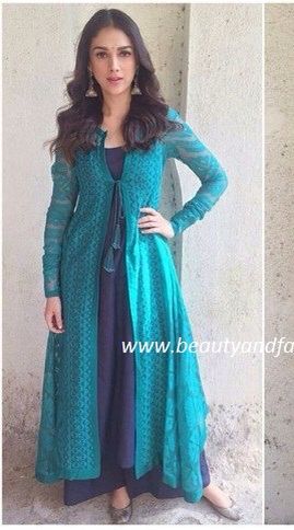 Overcoat Kurti Design Long, Salwar Suit With Jacket, Shirt Dress Designs, Jacket Kurti, Casual Gown, Casual Gowns, Dress Designs For Girls, Aditi Rao, Salwar Designs