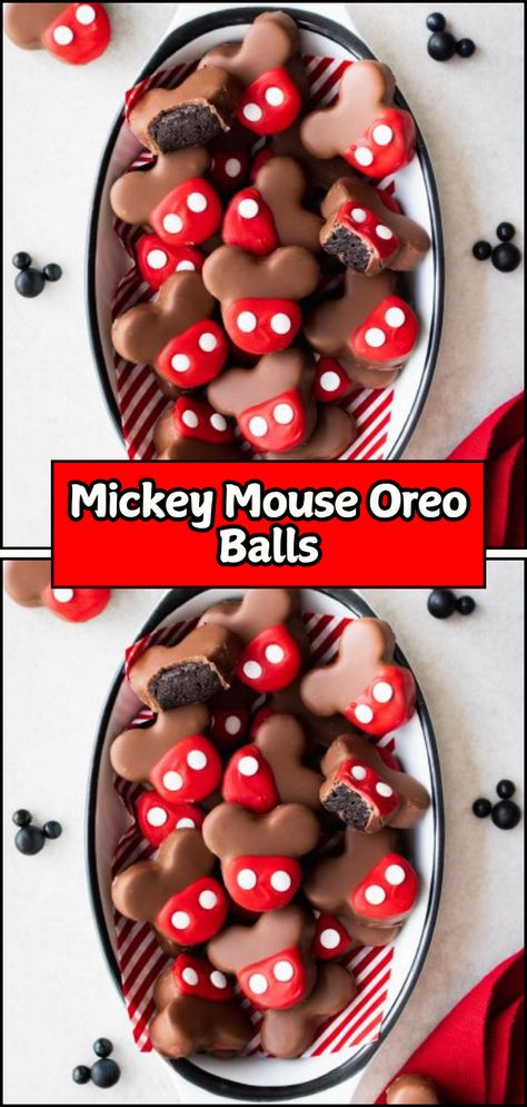 Mickey Mouse Oreo Balls: Bring some Disney magic to your dessert table with these adorable Mickey Mouse Oreo Balls! These delightful treats are made by blending crushed Oreo cookies with cream cheese to create a rich and creamy mixture. Roll them into bite-sized balls and dip them in black chocolate for a classic Mickey Mouse look. Mickey Mouse Treats, Mickey Mouse Food, Crushed Oreo, Cookies With Cream Cheese, Mickey Mouse Birthday Cake, Disney Desserts, Oreo Balls, Classic Mickey Mouse, Black Chocolate