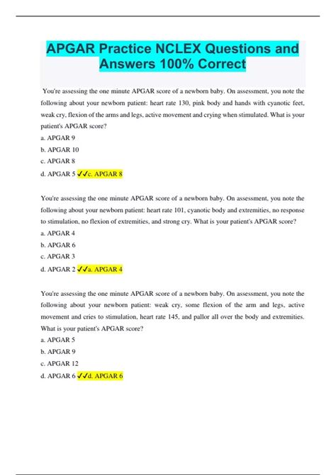 Apgar Score, Nclex Questions, Nclex, Questions And Answers, Question And Answer, 6 D, Heart Rate, Assessment, 3 D