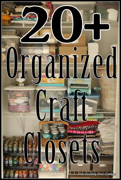 Over 20 Organized Craft Closets ~ * THE COUNTRY CHIC COTTAGE (DIY, Home Decor, Crafts, Farmhouse) Upcycling Bottles, Craft Nook, Craft Room Closet, Closet Room Organizer, Craft Closet Organization, Craft Office, Cottage Diy, Craft Closet, Diy Organizer