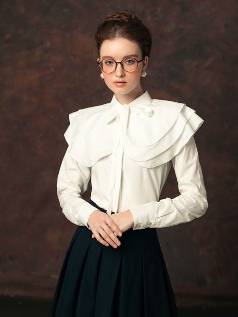 Puritan Collar, Victorian Shirt, Cape Collar, Sleeves Women, Neck Women, Cotton Poplin Fabric, Sleeves Blouse, Pants Fit, Women Blouse