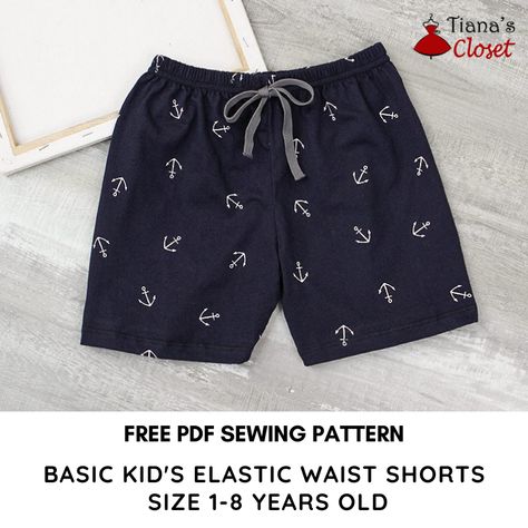 Kid’s basic elastic waist shorts (1-8 years old) – free PDF sewing pattern – Tiana's Closet Kids Shorts Pattern Free Boys, Toddler Shorts Pattern Free, Toddler Shorts Pattern, Boy Shorts Pattern, Shorts Pattern Sewing, Baby Shorts Pattern, Boys Clothes Patterns, Shorts Pattern Free, Paper To Print