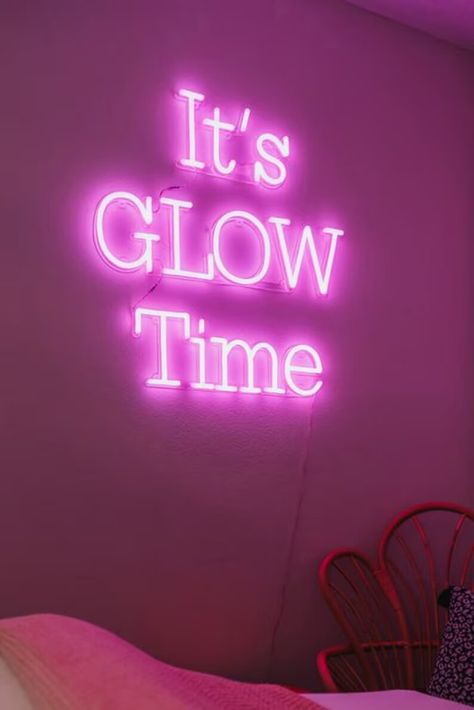 a neon sign that says it's glow time Neon Sign Salon, Esthetician Decor, Pink Wedding Sign, Makeup Studio Decor, Esthetician Gifts, Sign Aesthetic, Esthetician Room Decor, Aesthetic Neon, Esthetician Room