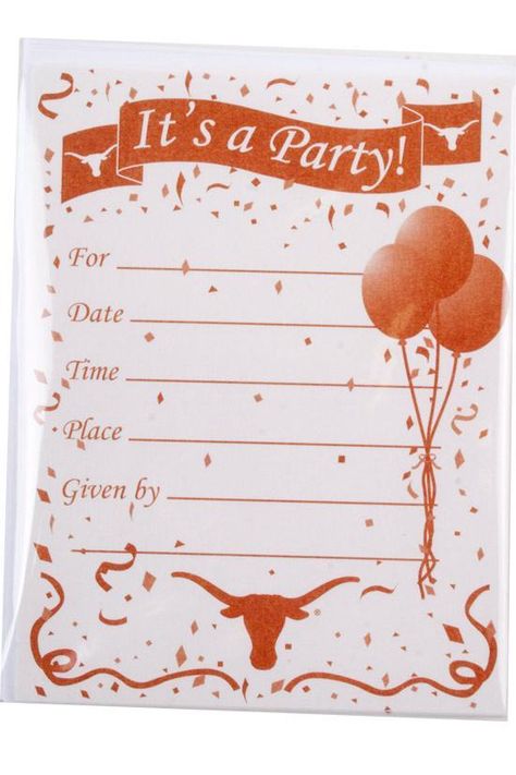 Longhorn Party Invitations | University Co-op Online Longhorn Party, Son's Birthday, Diy Envelope, University Of Oklahoma, Baby Invitations, Oklahoma Sooners, Envelope Template, Invitation Envelopes, Texas Longhorns