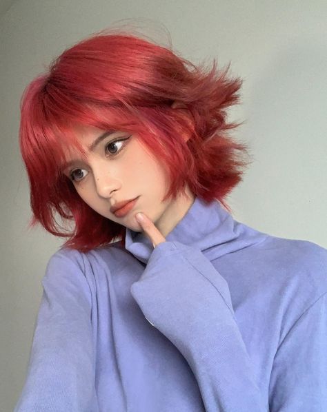 Short Hairstyle Women Red Hair, Red Layered Bob, Short Red Hair With Bangs, Red Hair Korean, Red Hair Short, Short Red Hair, Short Hair Tomboy, Red Hair Inspo, Wine Hair