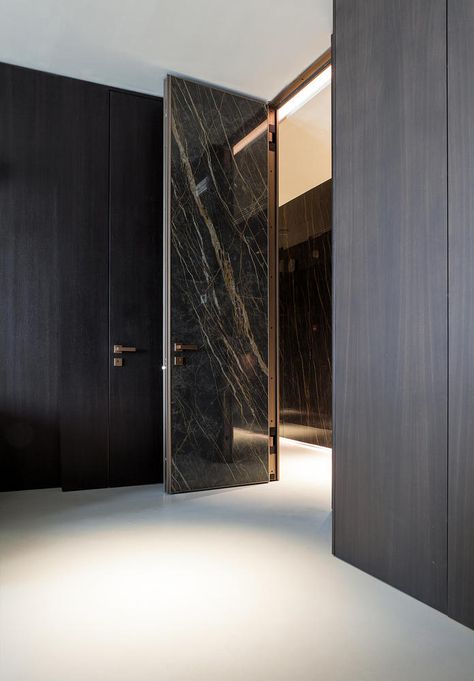 Gallery of Go Big or Go Home: Oversized Doors in Residential Interiors - 19 Modern Entrance Door, Frameless Door, Large Hallway, Luxury Door, Big Doors, Safety Door, Modern Entrance, Go Big Or Go Home, Concealed Hinges