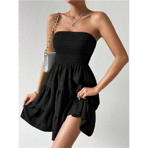 -Item Id 31065215 -Color: Black -Style: Casual, Boho -Details: Tiered Layer, Ruffle Hem, Shirred -Pattern Type: Plain -Type: A Line -Neckline: Strapless -Sleeve Length: Sleeveless -Waist Line: High Waist -Hem Shaped: Layered/Tiered -Length: Short -Fit Type: Regular Fit -Fabric: Non-Stretch -Material: Woven Fabric -Composition: 100% Polyester -Care Instructions: Machine Wash, Do Not Dry Clean -Sheer: No **Open To Offers!!!** **Bundle To Save More** **30% Off Bundles Of 2 Or More Items!!** ***Orde Strapless Denim Dress, Casual White Dress, Hawaiian Dress, Vestidos Vintage, Ruffle Hem Dress, White Dress Summer, Classy Chic, Tube Dress, Chic Boutique