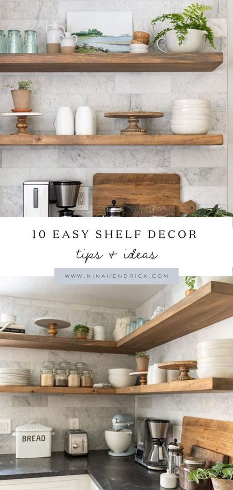 Styling Open Shelves In Kitchen Farmhouse, Butcher Block Decor Ideas, Pantry Shelf Decor, Open Shelf Kitchen Ideas Farmhouse, Pantry Styling Open Shelves, Floating Shelves For Kitchen Wall, How To Decorate Open Kitchen Shelves, Modern Farmhouse Kitchen Shelf Decor, Floating Shelves Spacing