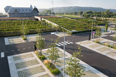 Calvados-Honfleur Business Park by La Compagnie du Paysage « Landscape Architecture Platform | Landezine Car Park Design, Design Portfolio Layout, Landscape And Urbanism Architecture, Urban Landscape Design, Front Yard Design, Landscape And Urbanism, Landscape Architecture Design, Portfolio Layout, Poster Layout